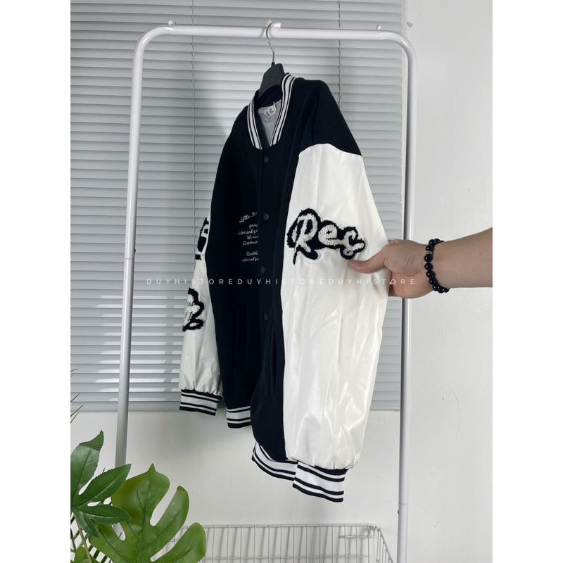 Áo varsity jaket đen phối trắng unisex nam nữ | DUYHI