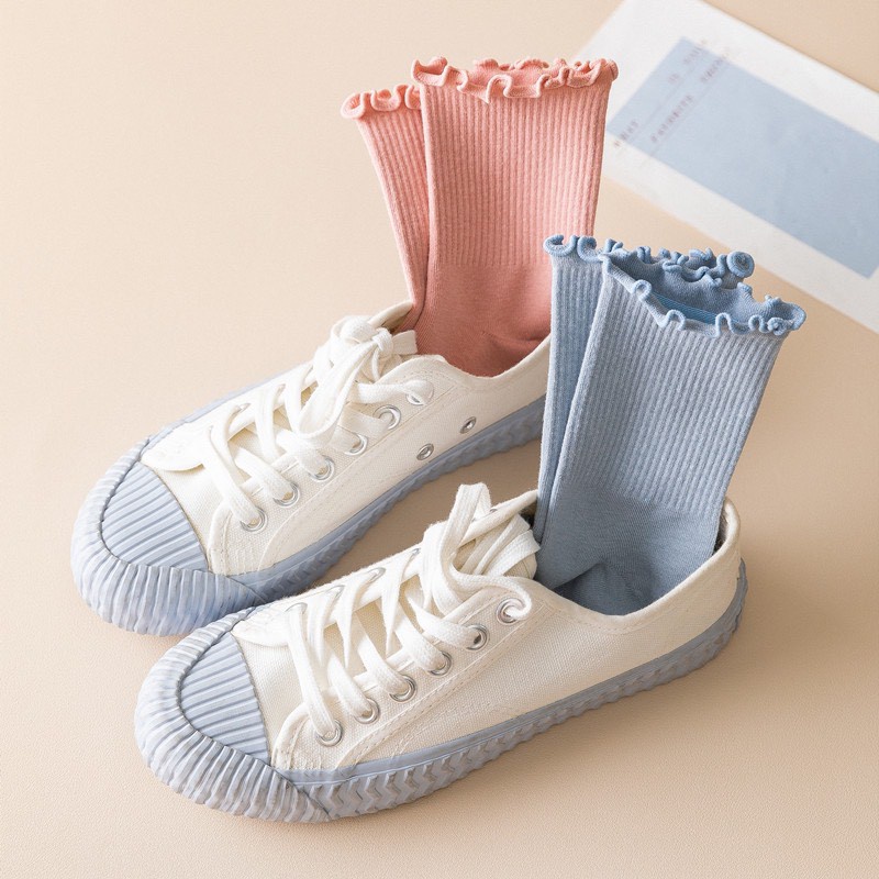 Vớ Ren Mỏng Cổ Trung Họa Tiết Lá Sen Màu Trắng Thời Trang Mùa Hè Cho Nữ