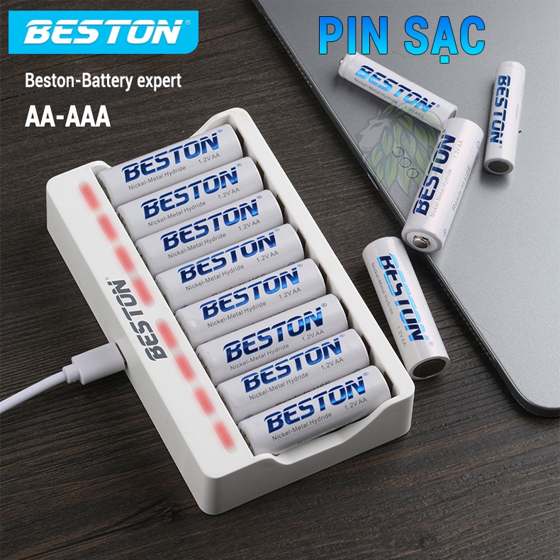 Bộ Sạc Pin AA/AAA Beston C8003 Cho Micro Karaoke loa, đồ chơi trẻ em, đồng hồ