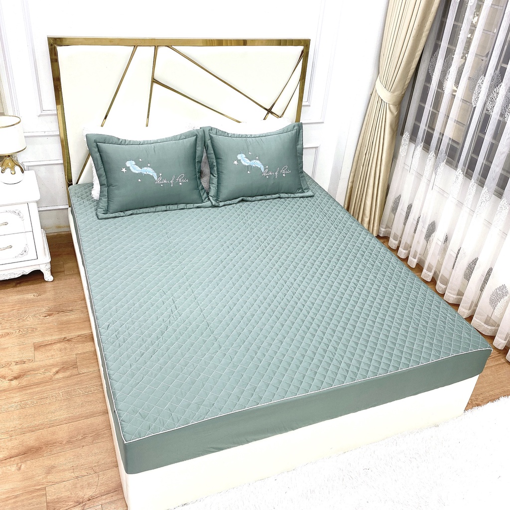 Bộ ga gối phi lụa trần bông , ga bo chun bọc đệm 5-17cm  Ga gối lụa sateen trần bông mẫu mới 2023