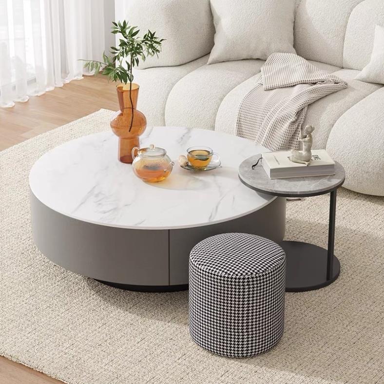 Bàn trà sofa hộp tròn, kệ đứng mặt đá vân mây có hộp tủ chân kim loại hoặc gỗ hiện đại, sang trọng - Đặt hàng ib shop