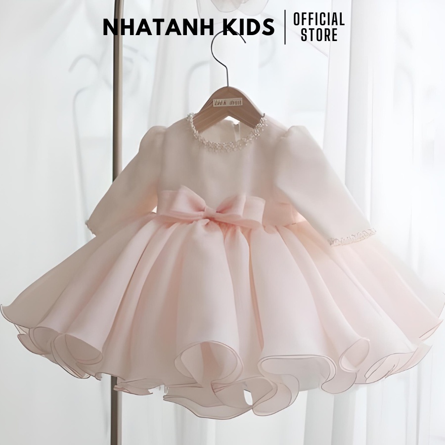 Váy bé gái NHATANH KIDS voan tay dài viền hạt xung quanh cho bé gái dự tiệc từ 0-12 tuổi  NA31