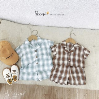 Set vest thô kẻ cộc tay Beemo cho bé trai bé gái