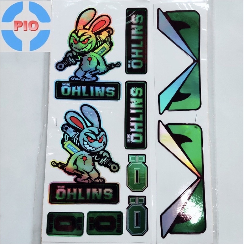 Bộ Tem Sticker Crom 7 Màu Thỏ Cầm phuộc Ohlins Phản Quang Trang Trí Xe Máy, Nón/ Mũ Bảo Hiểm