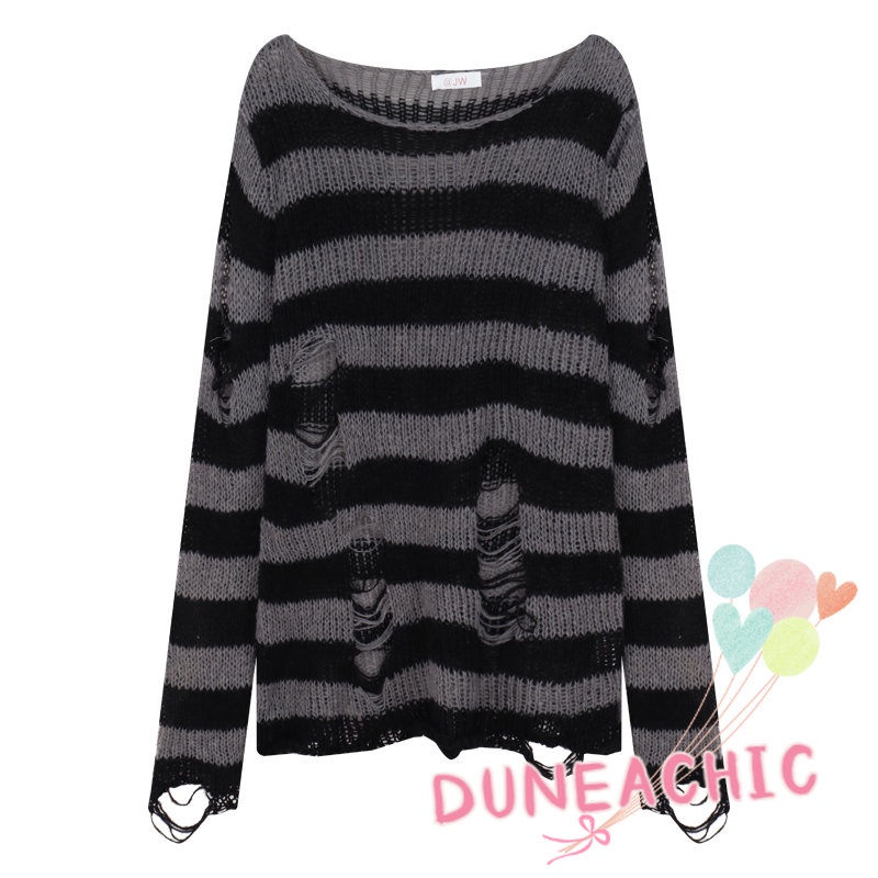 DUNEA Áo Nữ Tay Dài Họa Tiết Sọc Ngang Thời Trang Cá Tính