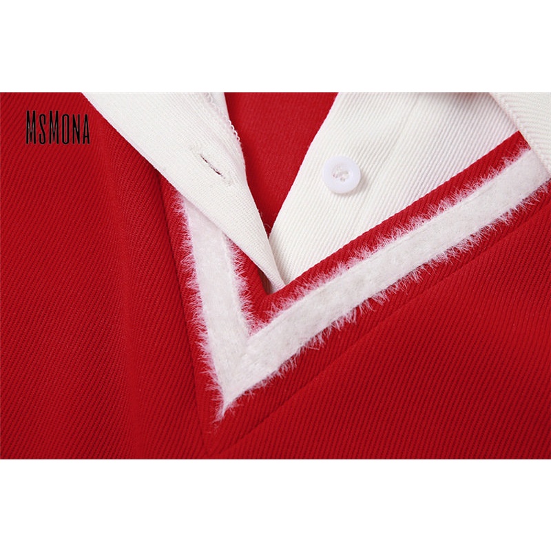 Đầm Mini Tay Dài Cổ Bẻ Ôm Eo Phối Màu Tương Phản Thời Trang 2023 Cho Nữ