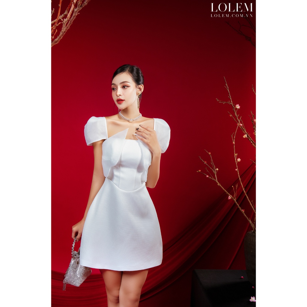 Đầm dạ chữ A LOLEM DX399 tay con vải dạ phối tơ organza