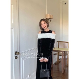 Váy nhung chun vai Newopen 90583