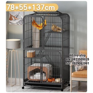 Lồng cho mèo - chuồng mèo nan ống 2-3 tầng sơn tĩnh điện tặng võng mèo