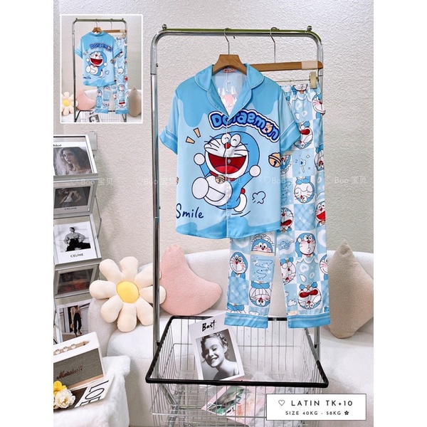 Đồ bộ nữ pijama lụa latin hoạ tiết DORAEMON new siêu xinh Boo Boo