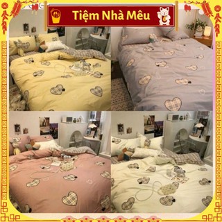 ( ẢNH THẬT )Bộ Chăn Ga Gối Cotton 3D✨m6/m8/2m-Tiệm Nhà Mêu✨Set 4 Món 2 Vỏ gối ,drap , vỏ chăn Tim Sweet Gu Ci Mới Nhất