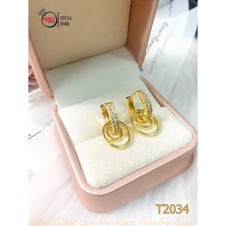 Bông Tai Nữ T2034 Kiểu Dáng Oval Cá Tính Có Đính Đá Thiết Kế Hợp Thời Trang Namoo Jewelry