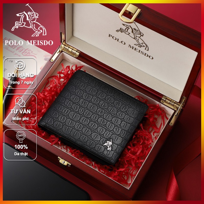 Ví da bò cao cấp cho nam, hàng chính hãng Polo Meisdo VD11, đầy đủ hộp và túi giấy của hãng