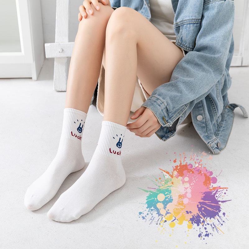 Vớ Cotton Cổ Cao Thoáng Khí In Họa Tiết Hoạt Hình Dễ Thương Thời Trang Cho Nữ
