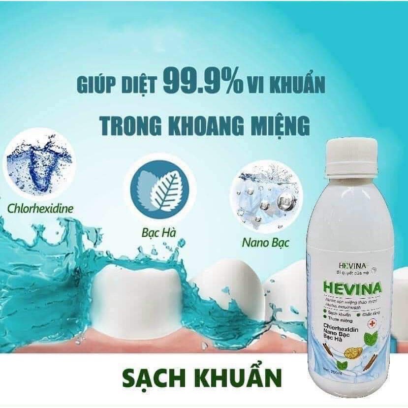 Nước Súc Miệng Thảo Dược HEVINA Ngăn Ngừa Sâu Răng, Hôi Miệng, Ngừa Nhiệt Miệng Chai 250ml