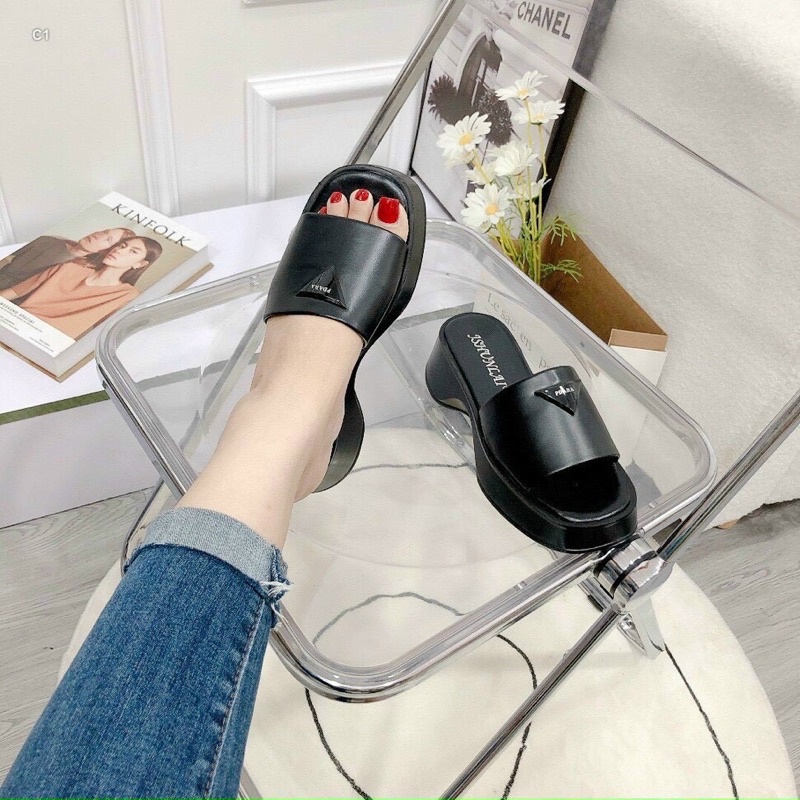 Dép xuồng nữ quai ngang cao 6cm