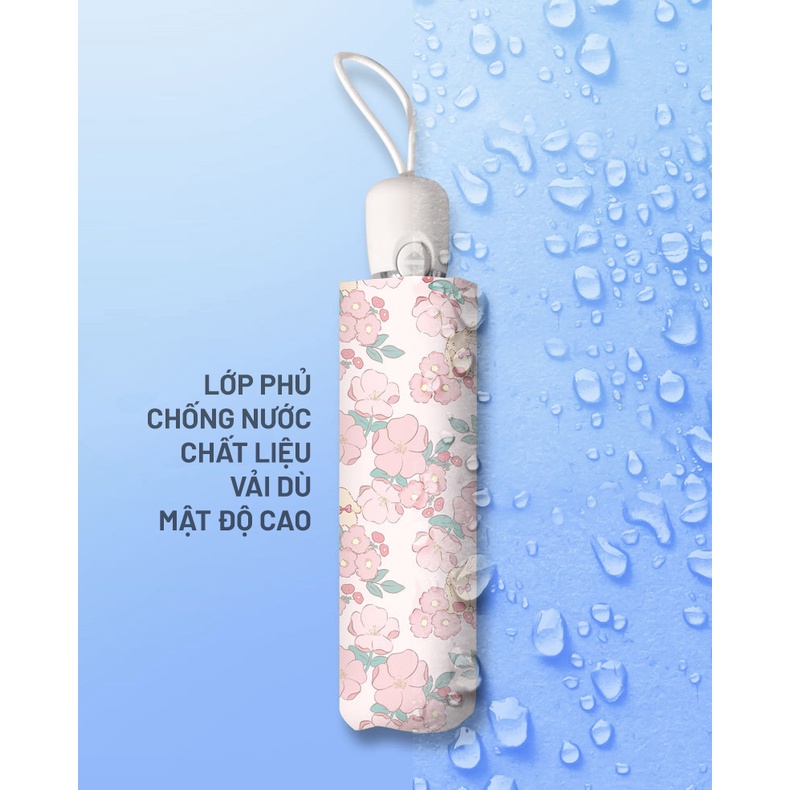 Ô DÙ GẤP GỌN TỰ ĐỘNG CHỐNG TIA UV HỌA TIẾT HOA ĐÀO MÙA XUÂN