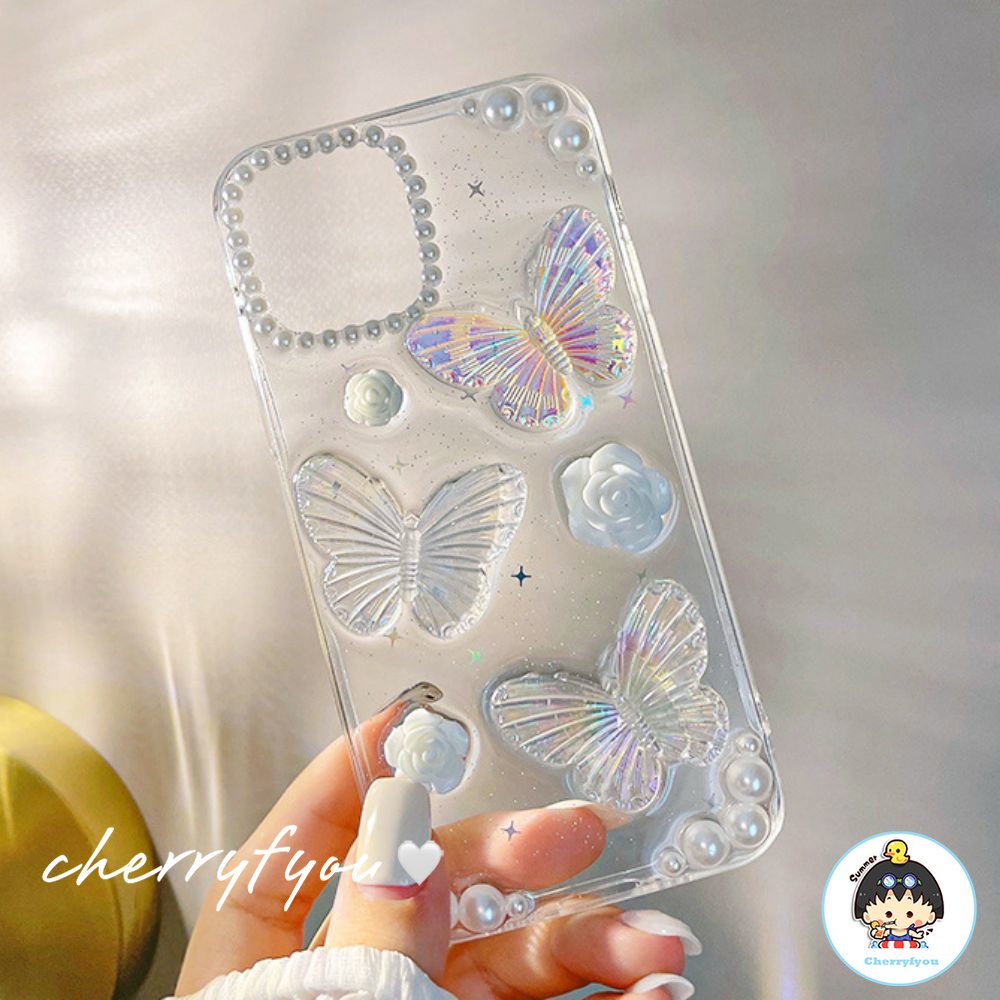 Ốp Điện Thoại Tpu Mềm Trong Suốt Họa Tiết Bướm 3d Dành Cho Iphone 14 13 12 11 Pro Max Xs Xr 8 7 Plus