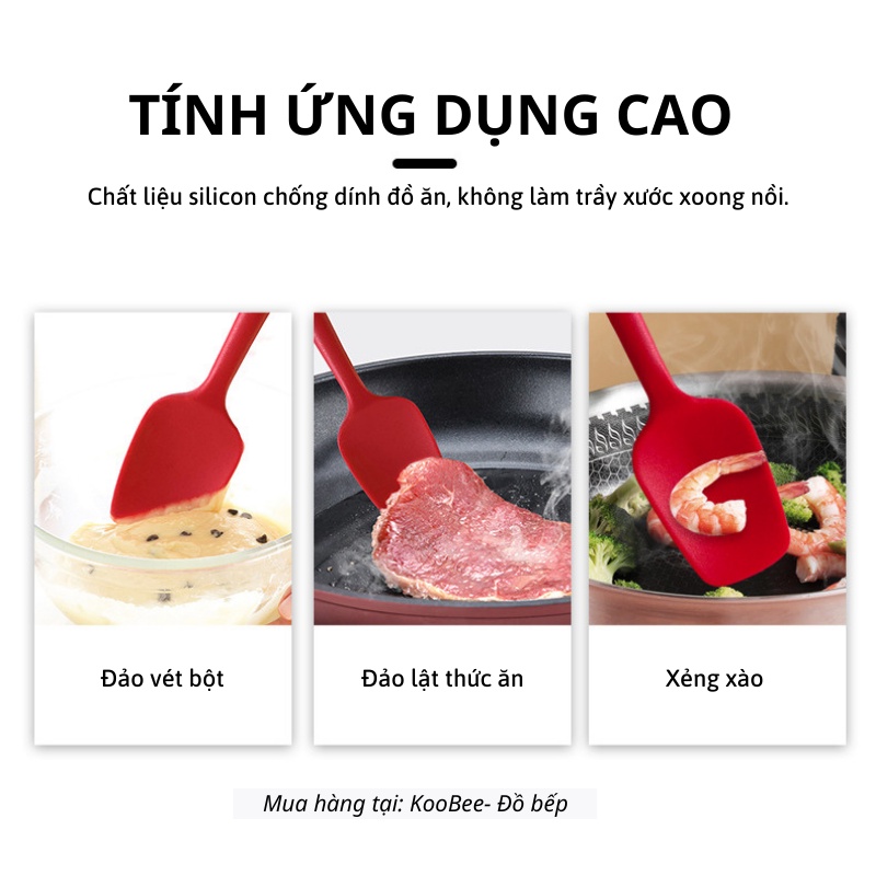 Cây vét bột silicon chống dính chịu nhiệt KOOBEE cao cấp - Xẻng xào, đảo thức ăn chống trầy chảo (PKB38)