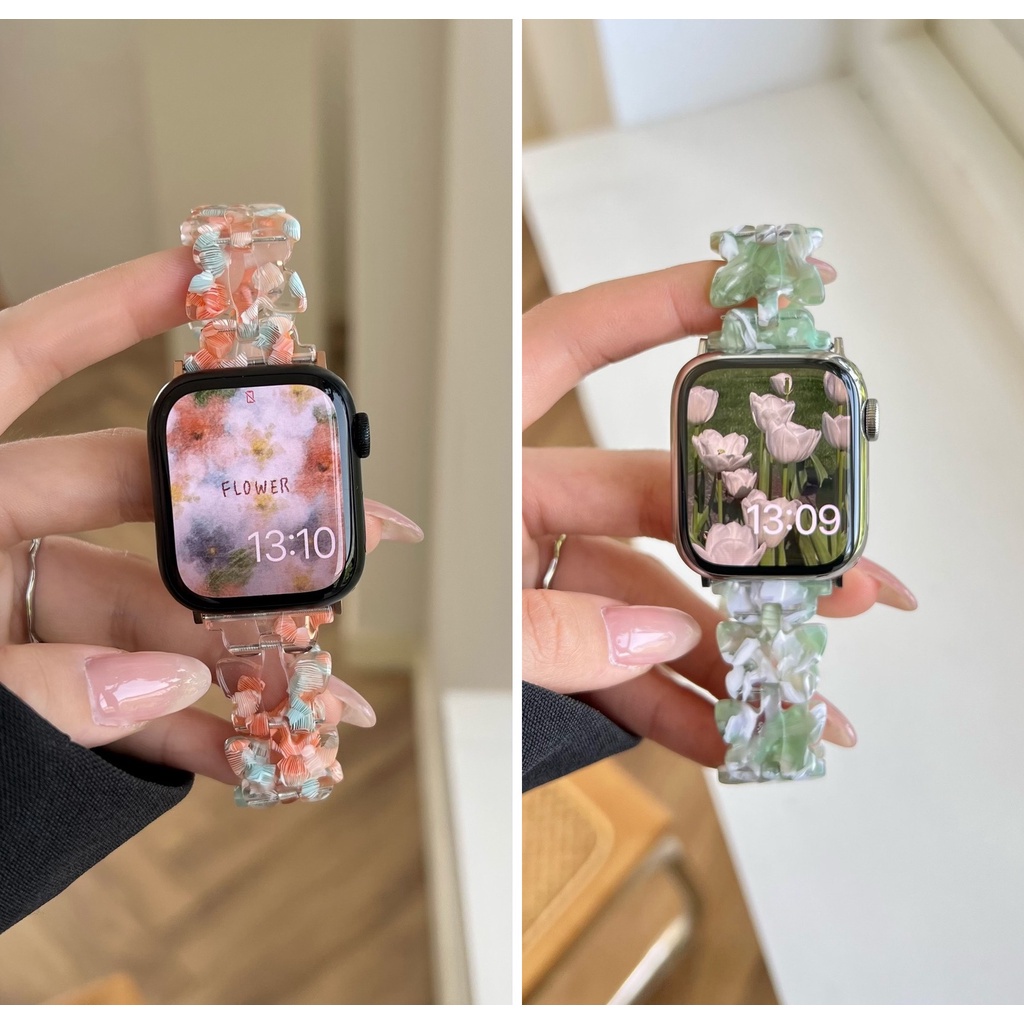 Dây Đeo Đồng Hồ Bằng Resin Trong Suốt Hình Bướm Kích Thước 49mm 38mm 40mm 41mm 45mm 42mm 44mm Thiết Kế Mới Cho Series 8 7 se 6 5 4 3 2 1