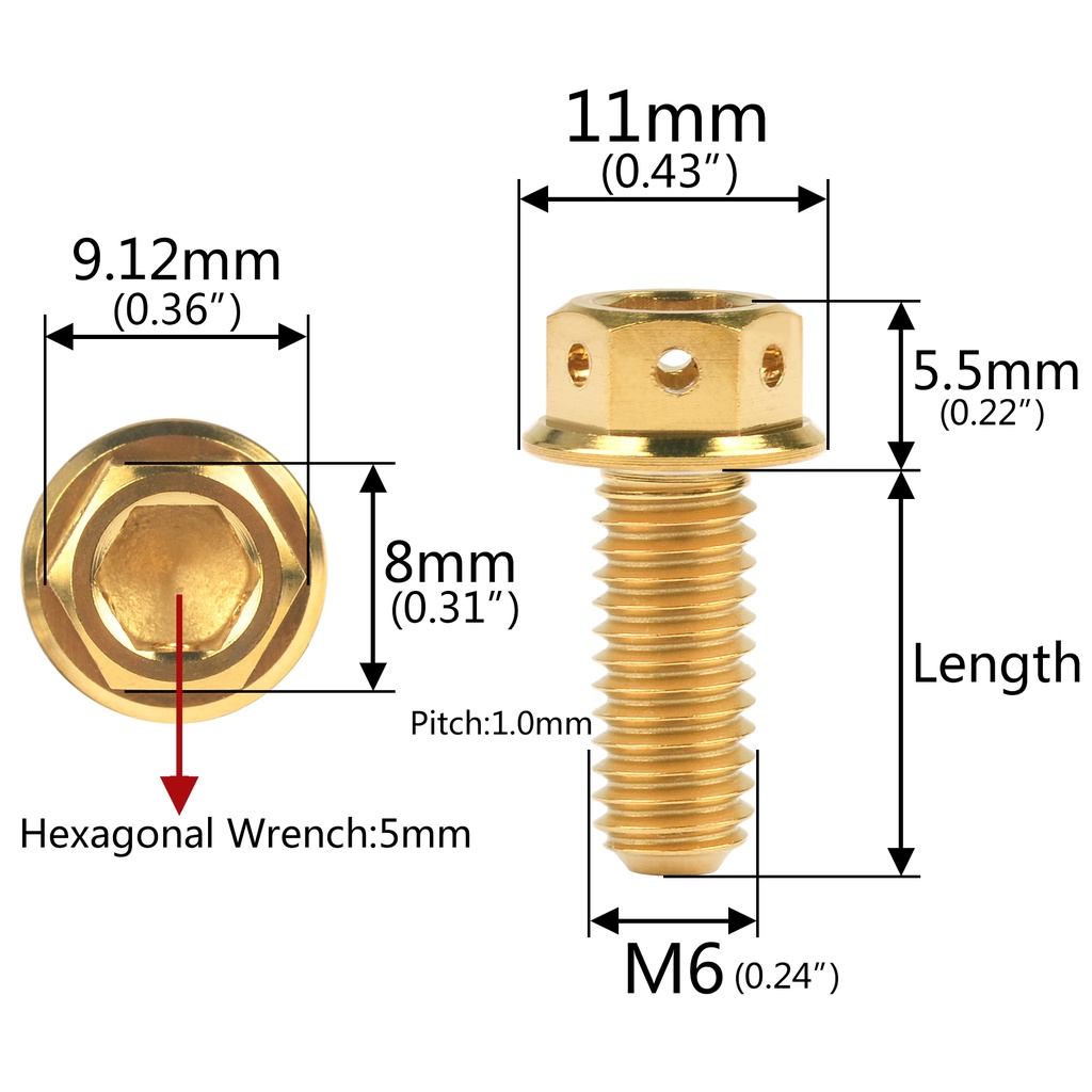 Wanyifa Vít Đầu Lục Giác Bằng Hợp Kim Titan tc4 / gr5 m6 m6x10-60l Chuyên Dụng Cho Xe Mô Tô