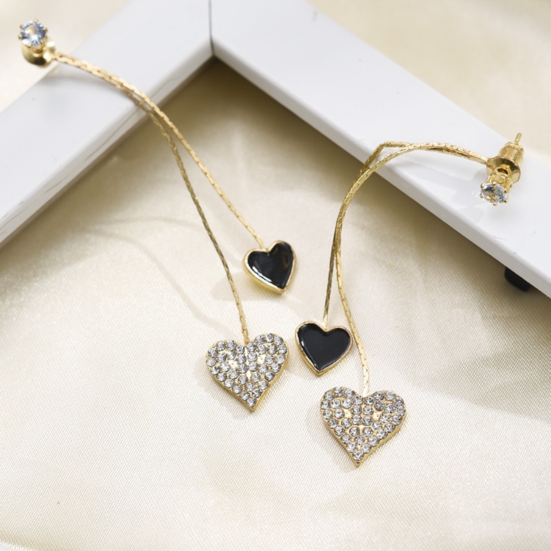 Bông Tai Dáng Dài Mặt Hình Trái Tim Đính Đá Phối Tua Rua Lưng Thời Trang Dự Tiệc Cưới