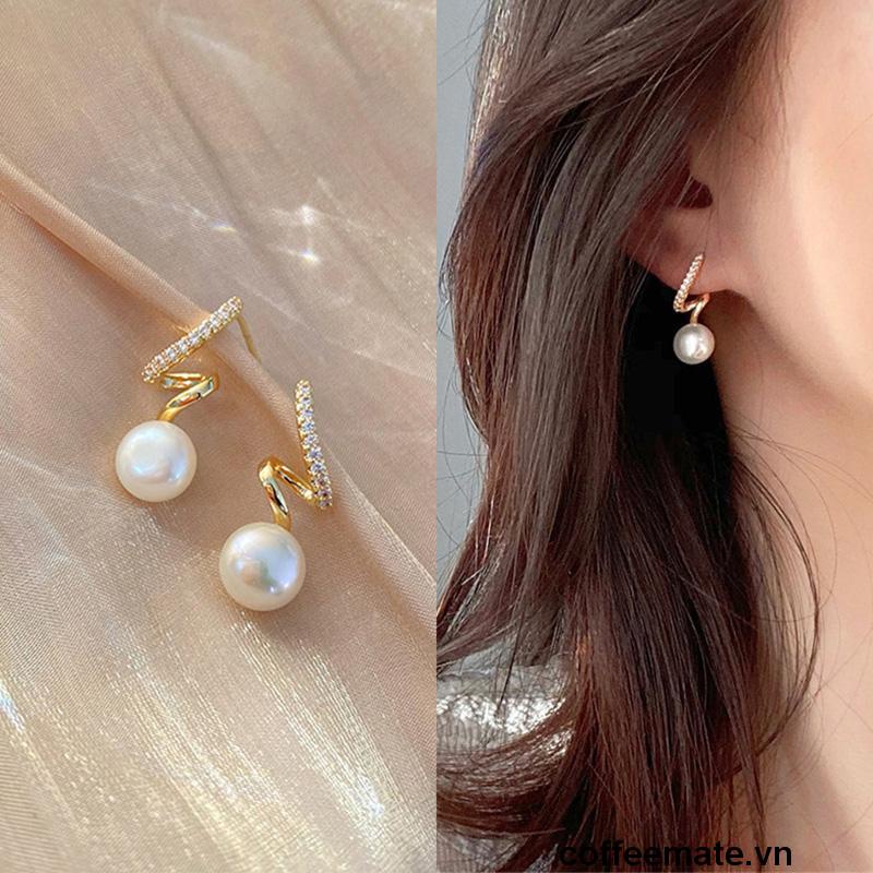 【coffeemate】⚡ Bông Tai Mạ Bạc 925 Đính Ngọc Trai Nhân Tạo Phong Cách Hàn Quốc Sang Trọng Dành Cho Nữ 2022