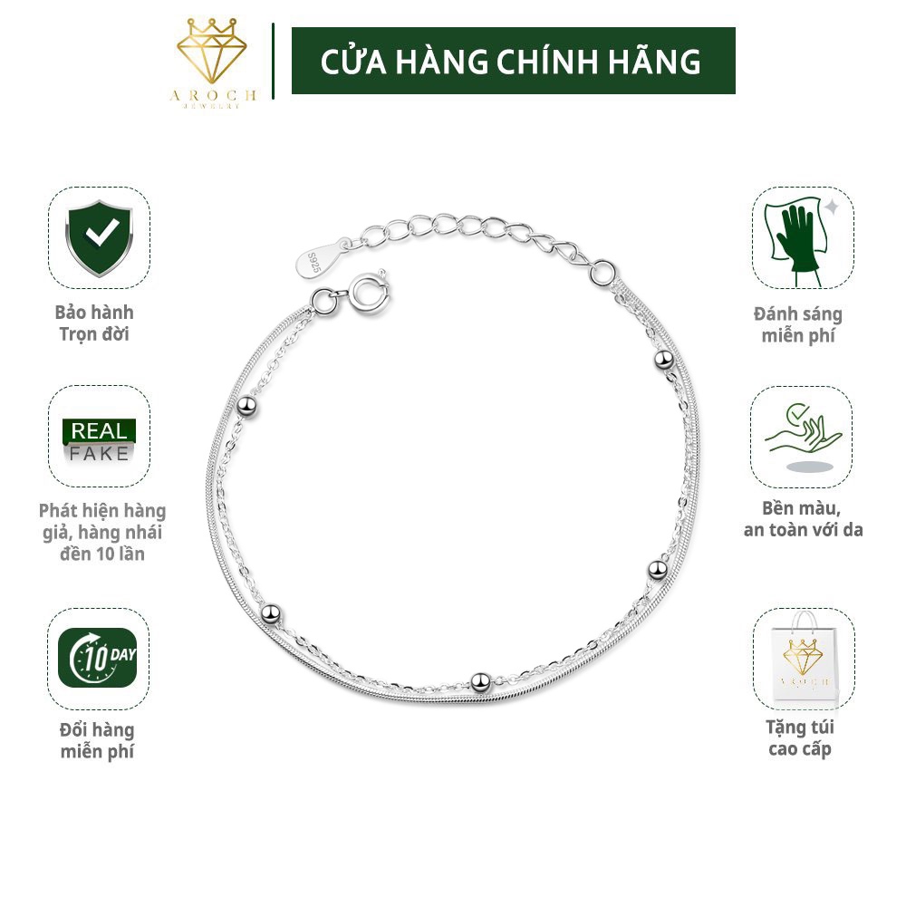 Vòng tay bạc s925 2 lớp dạng chuỗi gắn bi tròn S4068 - AROCH Jewelry