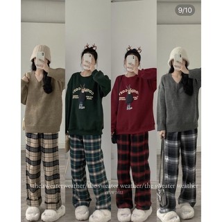 Quần ống rộng kẻ caro lưng cao - quần thô suông kẻ sọc caro ống rộng ống suông cạp chun ulzzang