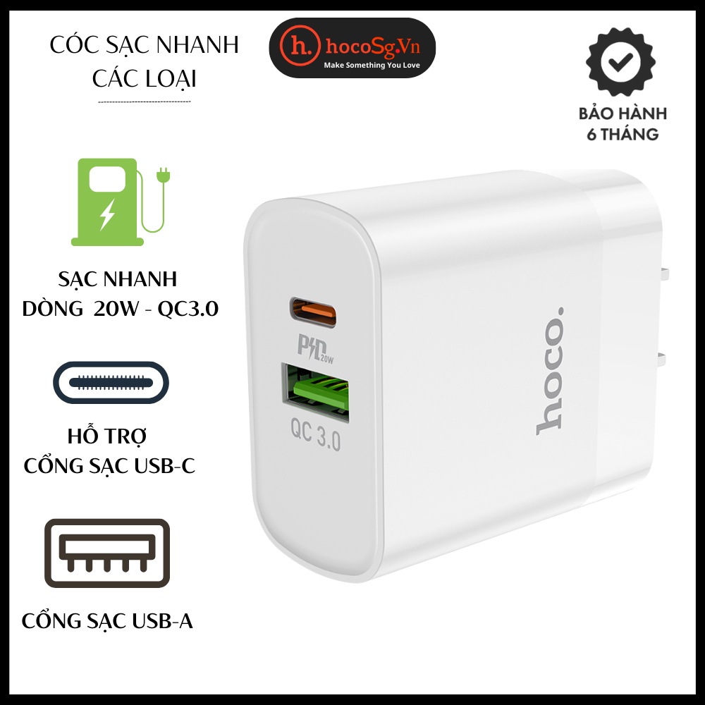 Cốc sạc nhanh Hoco C80a PD20W QC3.0 chuẩn EU 5.0