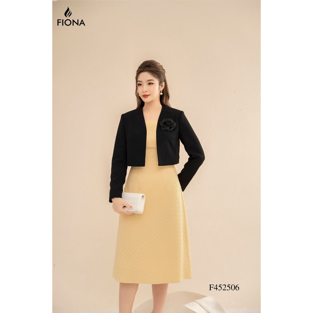 Đầm hai dây nữ Fiona dáng A họa tiết ô vuông nổi chất liệu xốp Hàn mềm rủ F452506