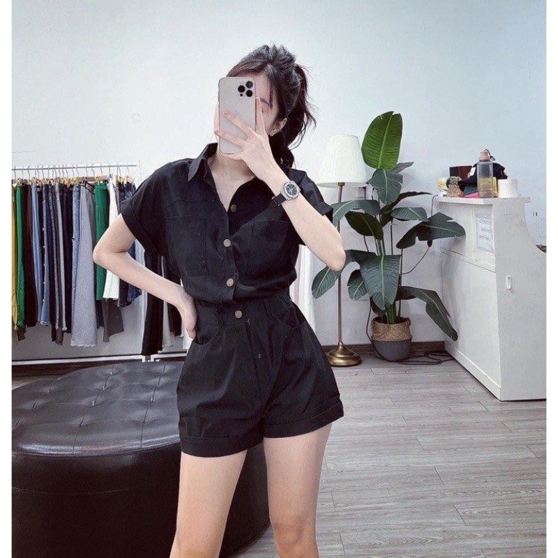 Set Liền Thân Jumpsuit Cổ Sơ Mi Gập Gấu Mimosa, Bộ Đồ Jumpsuit Basic Thời Trang Trendy 134