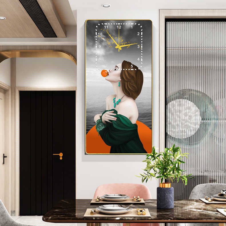 Tranh Đồng Hồ Tráng Gương Đứng Cô Gái 2  Treo Tường/Trang Trí Phòng Khách/ Phòng Làm Việc - Simplehouse