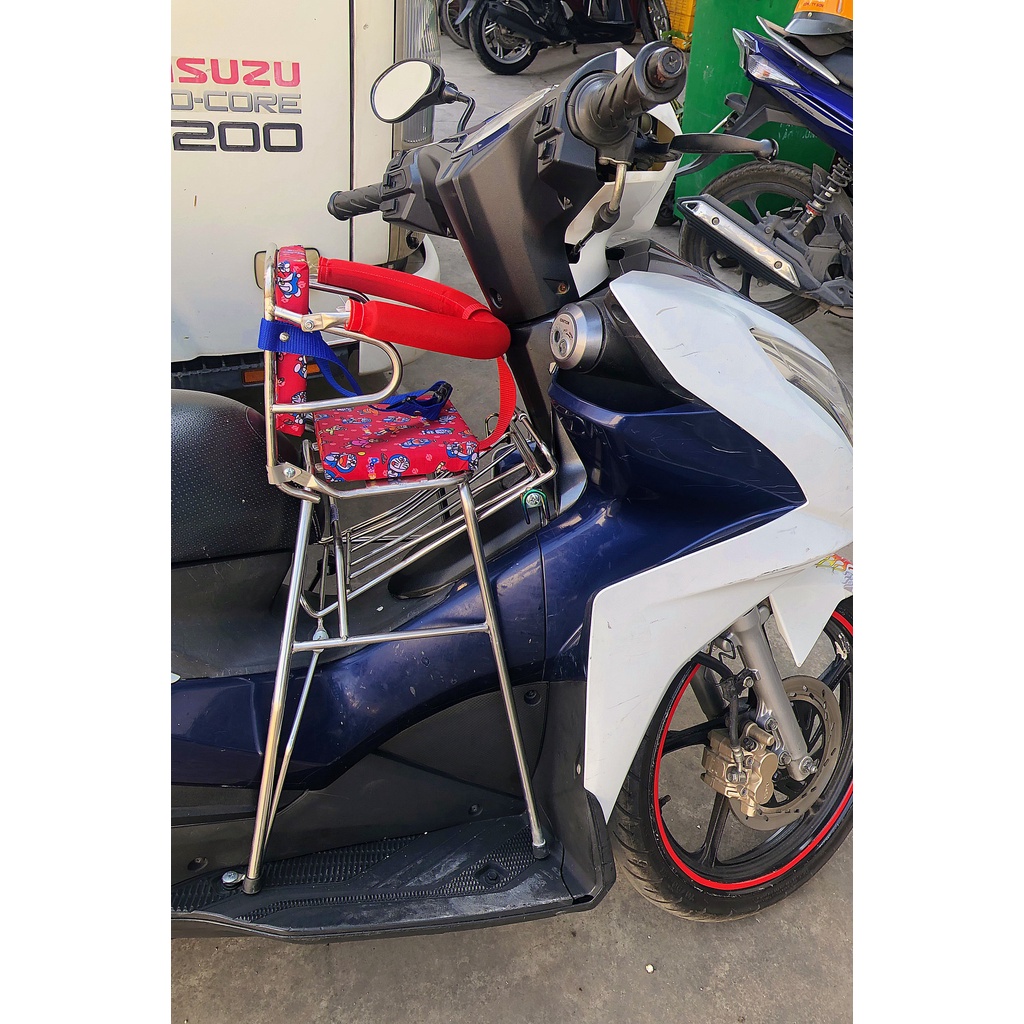 Ghế Ngồi Xe Máy Cho Bé Cho Các Loại Xe Tay Ga Có Vòng Ghế Inox , ghế ga gập inox