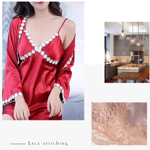 Bộ Đồ Ngủ 5 Món Phối Ren Quyến Rũ Phong Cách Âu Mỹ