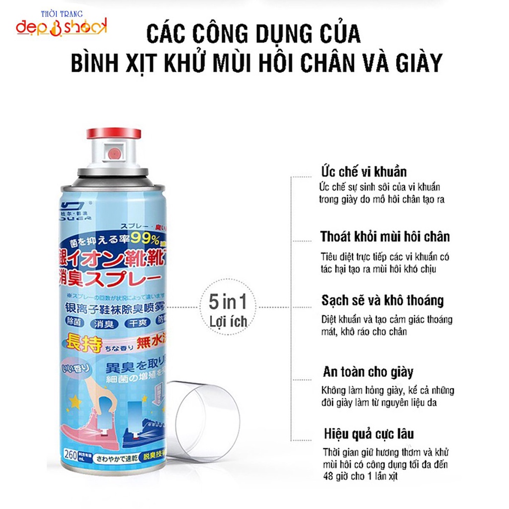 Xịt khử mùi giày dép hương đào, Duer Hương Thiên nhiên giúp chân thông thoáng, thơm mát 260ml Depvashock