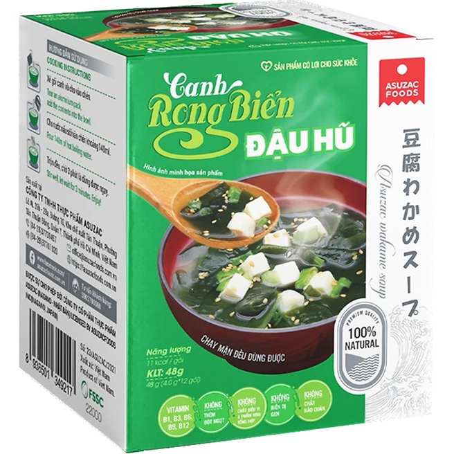 Canh rong biển đậu hũ Asuzac thực phẩm chay ăn liền hộp 12 gói