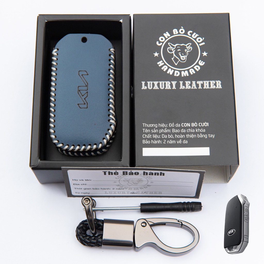 Bao Da Chìa Khoá Kia K3, Sorento, Spotage, 100% Da Thật, Khắc Tên & ĐT Chủ Xe, Nhiều màu