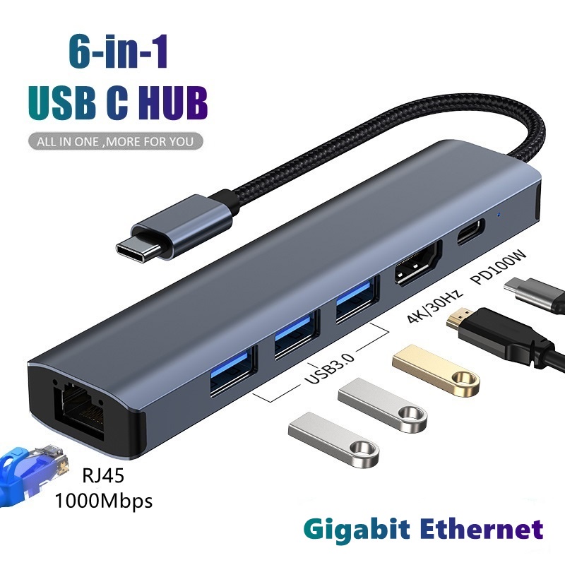 Bộ chia USB C HUB Type C sang HDMI 4K Thunderbolt 3 Docking Station Bộ chuyển đổi máy tính xách tay 