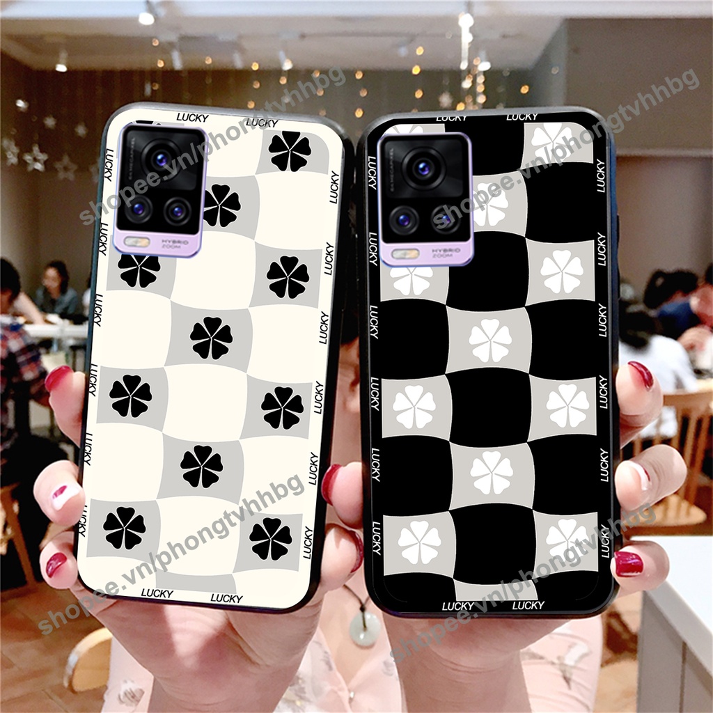 Ốp lưng Vivo V20 caro mẫu hoa trắng đen cực đẹp cute giá rẻ
