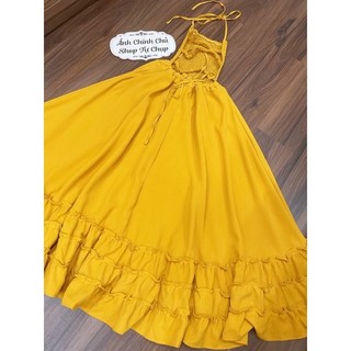 gv79- đầm maxi vàng nhún