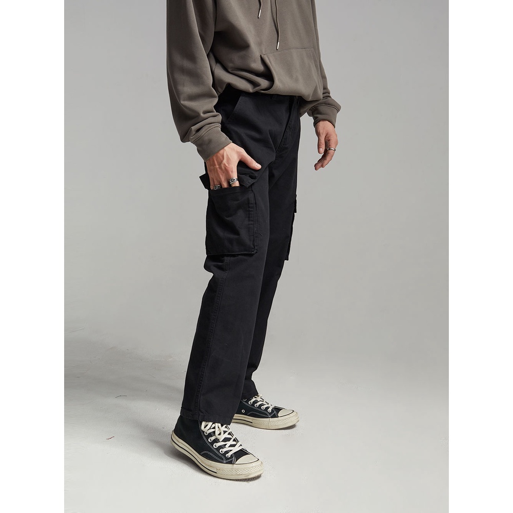 Quần túi hộp Khaki The Denimaniac dáng suông màu Black