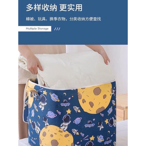 Túi Vải Đựng Quần Áo, Chăn Ga, Nắp Khóa Kéo, Cỡ Lớn, Gấp Gọn 105L - 140L Hình Phi Hành Gia Hàng Cao Cấp
