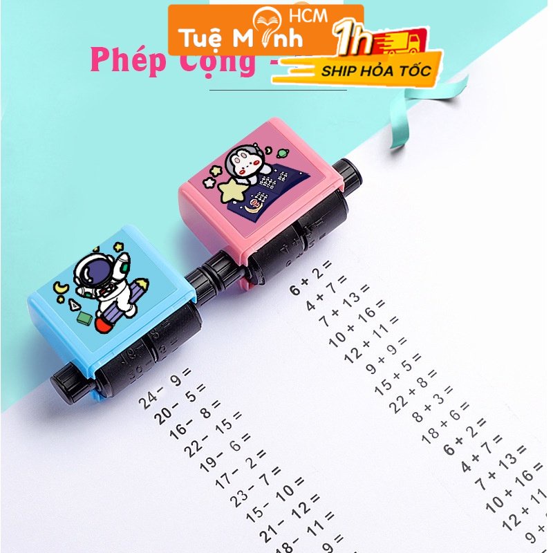 Máy in phép tính K58 học Toán phạm vi 100 kèm lọ mực, Con lăn tạo phép cộng, phép trừ