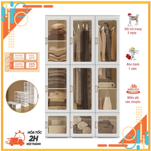 Tủ quần áo hiện đại cánh hút nam châm,Tủ để túi xách nhựa ABS xếp gọn cao cấp, Thiết kế thông minh đ