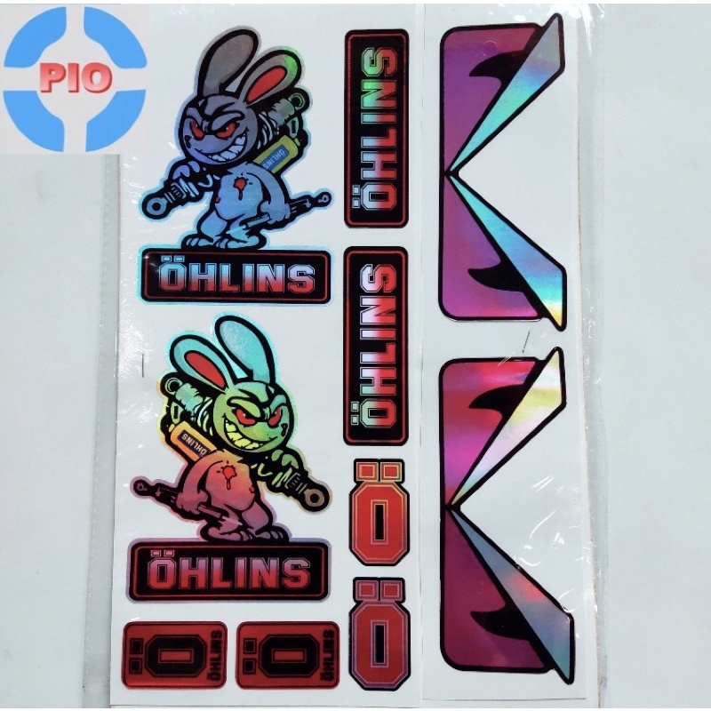 Bộ Tem Sticker Crom 7 Màu Thỏ Cầm phuộc Ohlins Phản Quang Trang Trí Xe Máy, Nón/ Mũ Bảo Hiểm