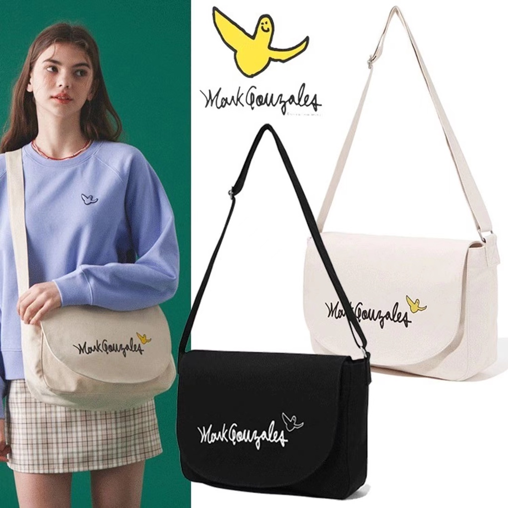 Hàn Quốc Mark Gonzales phim hoạt hình minifigue một vai nghiêng túi vải buồm túi bưu tá lật túi cho nam giới và phụ nữ