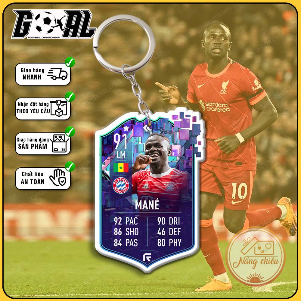 Móc khóa cầu thủ Sadio Mané-thẻ bóng đá CLB Bayern Munich mới nhất-phụ kiện treo balo chất lượng cao cấp [6113-6124]