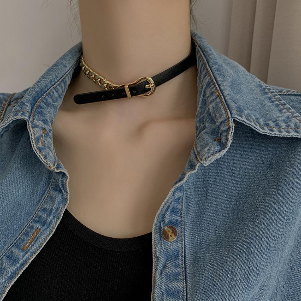 AROMA Vòng Cổ Choker Bằng Da Màu Đen Phong Cách Gothic Cho Nữ
