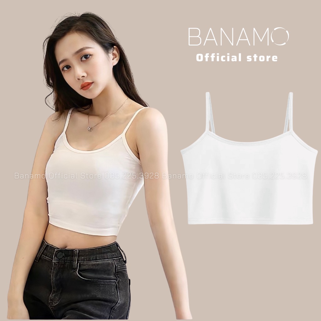 Áo thun nữ hai dây thời trang Banamo fashion chất cotton đẹp màu trắng co giãn tốt áo nữ hai dây cotton 3122